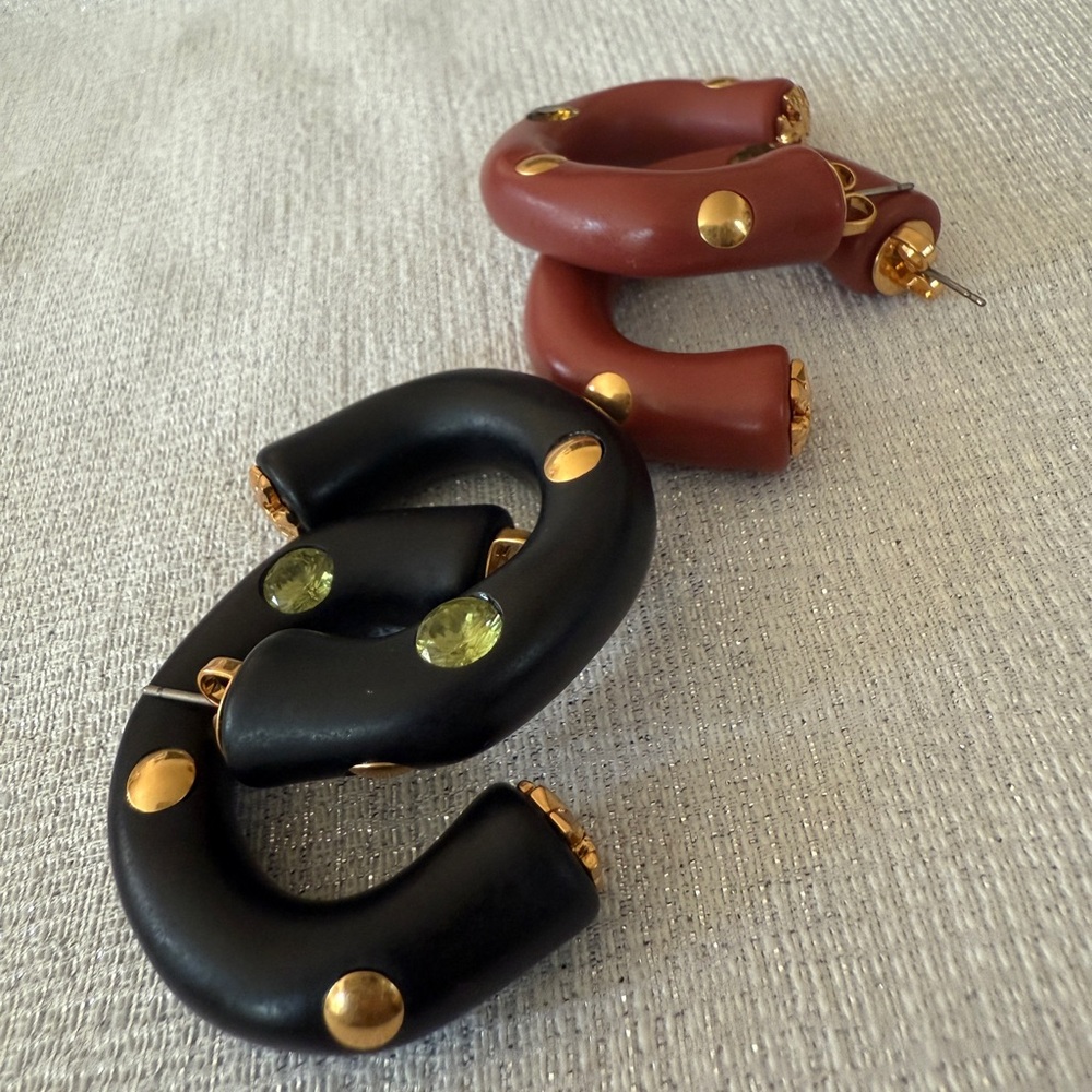 Tory Burch 18k gold plated hoops. Black and brown. Sold seperately